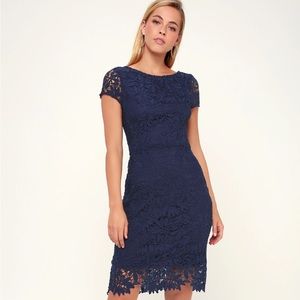 ⭐️NWOT⭐️ Lulus Right Sheer, Right Now Navy Blue Lace Bodycon Dress